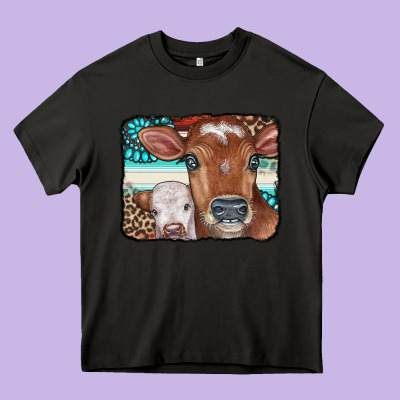 Cows Serape Leopard Gemstone Heavy Core Tee Designed By Cowcowdesign