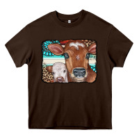 Chocolate Brown Cows Serape Leopard Gemstone Heavy Core Tee - CowCowDesign