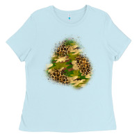 Baby Blue camouflage and leopard patch  3 Ladies Tee - BundleAndBundleShop