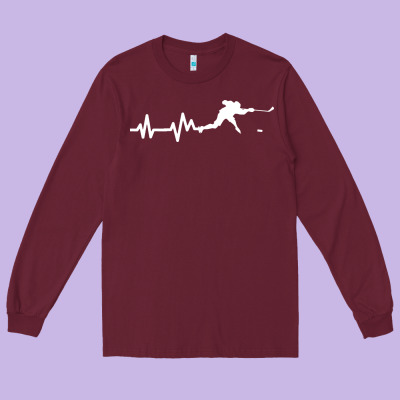 Hockey Player Heartbeat Ice Long Sleeve Tee Designed By Artisfamous