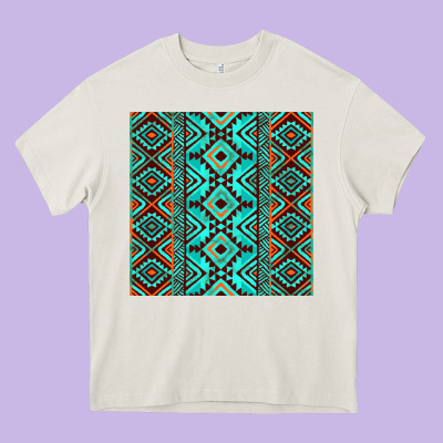Aztec Turquoise Pattern Heavy Core Tee Designed By Cowcowdesign