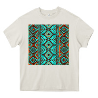Cream Aztec Turquoise Pattern Heavy Core Tee - CowCowDesign