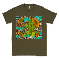 Army Green cactus and sunflowers turquoise leopard cowhide Classic Tee - Artiststas