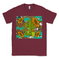 Burgundy cactus and sunflowers turquoise leopard cowhide Classic Tee - Artiststas