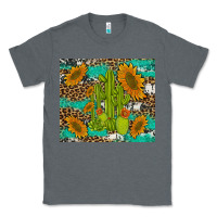Charcoal Heather cactus and sunflowers turquoise leopard cowhide Classic Tee - Artiststas