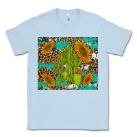 Dusty Blue cactus and sunflowers turquoise leopard cowhide Classic Tee - Artiststas