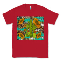Red cactus and sunflowers turquoise leopard cowhide Classic Tee - Artiststas