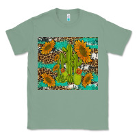 Sage cactus and sunflowers turquoise leopard cowhide Classic Tee - Artiststas