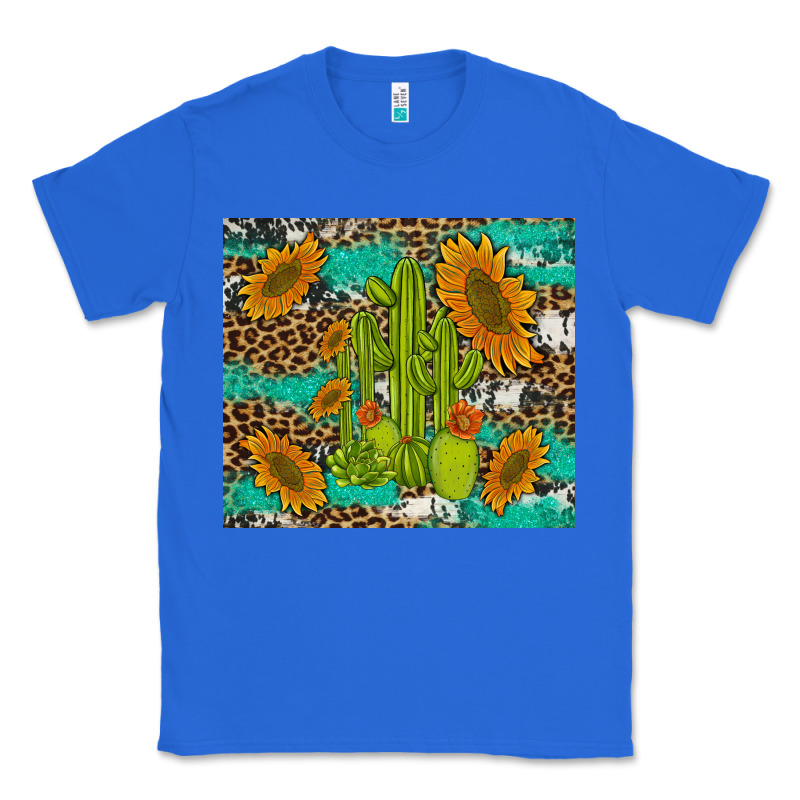Cactus And Sunflowers Turquoise Leopard Cowhide Classic Tee by Artiststas | Teevron