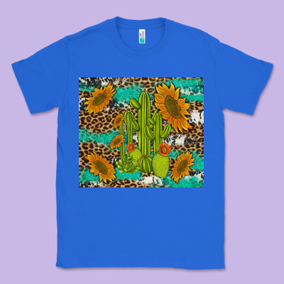 Cactus And Sunflowers Turquoise Leopard Cowhide Classic Tee Designed By Artiststas