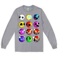 Heather Grey geometry dash difficulty  faces Long Sleeve Tee - artisFamous
