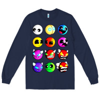 Navy geometry dash difficulty  faces Long Sleeve Tee - artisFamous