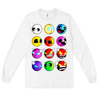 White geometry dash difficulty  faces Long Sleeve Tee - artisFamous