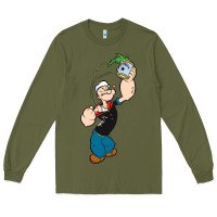 Army Green Popeye Spinach Retro Mens Funny Long Sleeve Tee - artisFamous