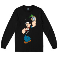 Black Popeye Spinach Retro Mens Funny Long Sleeve Tee - artisFamous
