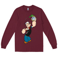 Burgundy Popeye Spinach Retro Mens Funny Long Sleeve Tee - artisFamous