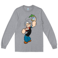 Heather Grey Popeye Spinach Retro Mens Funny Long Sleeve Tee - artisFamous