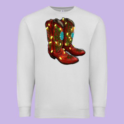 Western Christmas Boots Premium Sweatshirt Designed By Ranaportraitstore