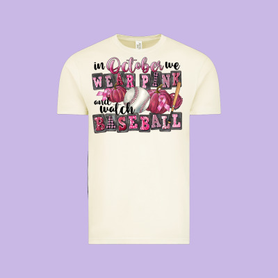 In October We Wear Pink And Watch  Baseball Vintage Tee Designed By Fadigitalartstudio