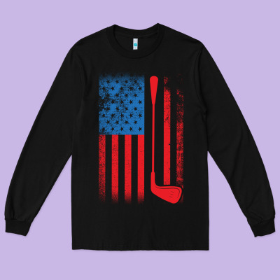Golf With Usa Flag Long Sleeve Tee Designed By Artisfamous