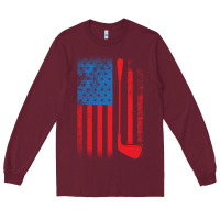 Burgundy Golf with USA Flag Long Sleeve Tee - artisFamous
