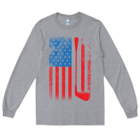 Heather Grey Golf with USA Flag Long Sleeve Tee - artisFamous