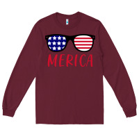 Burgundy Merica Usa Flag Sunglasses 4th Of July Long Sleeve Tee - artisFamous