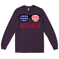 Plum Merica Usa Flag Sunglasses 4th Of July Long Sleeve Tee - artisFamous
