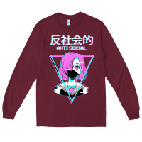 Burgundy antisocial wave anime Long Sleeve Tee - artisFamous