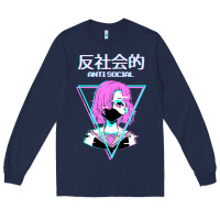 Navy antisocial wave anime Long Sleeve Tee - artisFamous