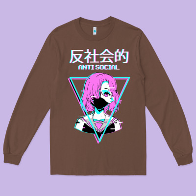 Antisocial Wave Anime Long Sleeve Tee Designed By Artisfamous