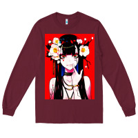 Burgundy anime girl japanese Long Sleeve Tee - artisFamous