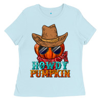 Baby Blue howdy pumpkin Ladies Tee - BundleAndBundleShop