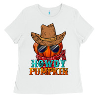 White howdy pumpkin Ladies Tee - BundleAndBundleShop