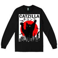 Black vintage catzilla japanese sunset style Long Sleeve Tee - artisFamous
