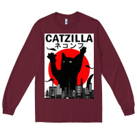 Burgundy vintage catzilla japanese sunset style Long Sleeve Tee - artisFamous