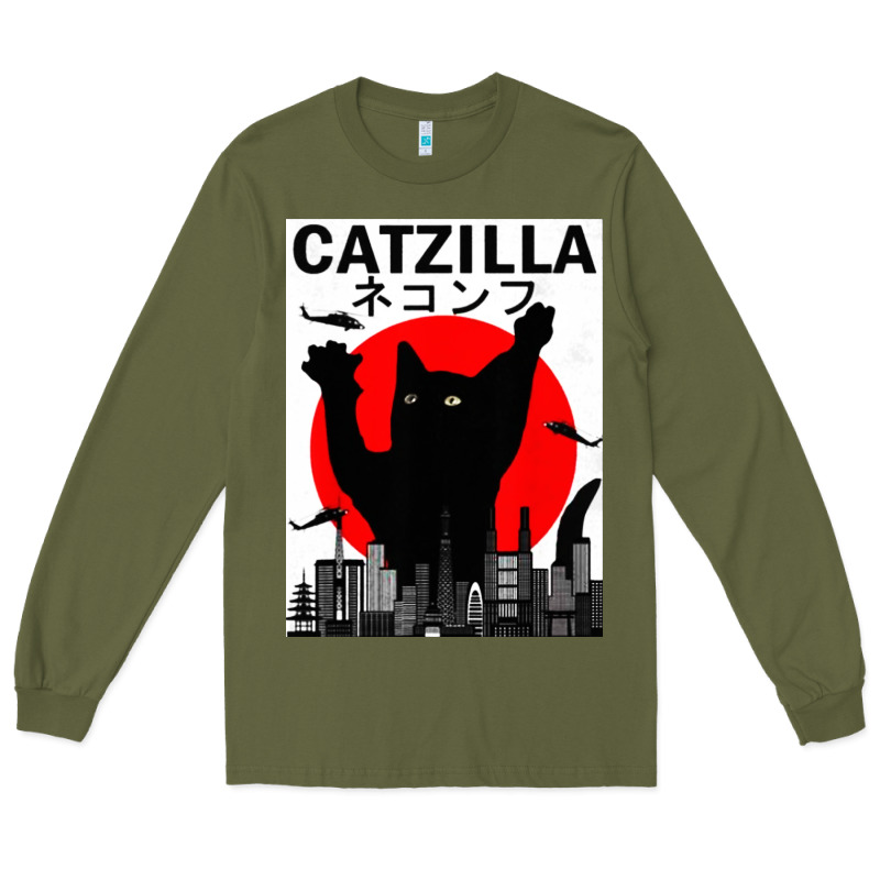 Vintage Catzilla Japanese Sunset Style Long Sleeve Tee by artisFamous | Teevron