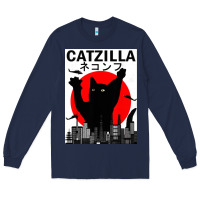 Navy vintage catzilla japanese sunset style Long Sleeve Tee - artisFamous