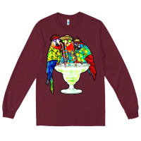 Burgundy parrots drinking margarita hawaiian Long Sleeve Tee - artisFamous