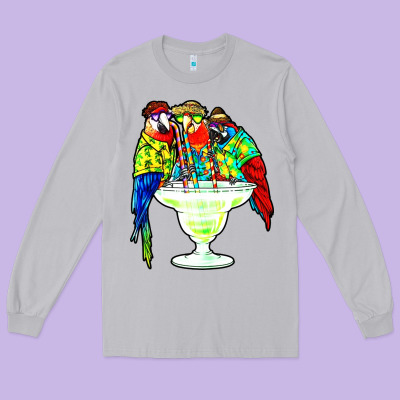 Parrots Drinking Margarita Hawaiian Long Sleeve Tee Designed By Artisfamous
