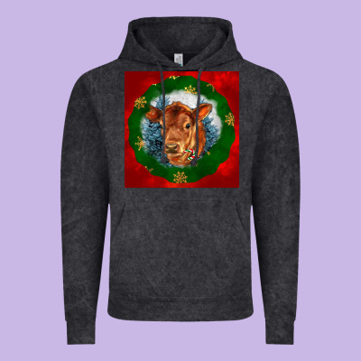 Christmas Red Angus Calf Head Vintage Hoodie Designed By Lillyallendesigns