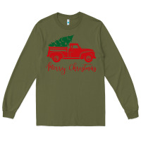 Army Green vintage red truck with christmas Long Sleeve Tee - artisFamous