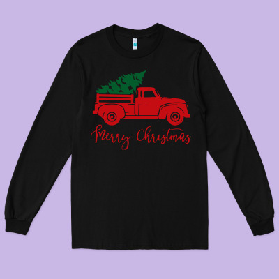 Vintage Red Truck With Christmas Long Sleeve Tee Designed By Artisfamous