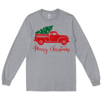 Heather Grey vintage red truck with christmas Long Sleeve Tee - artisFamous