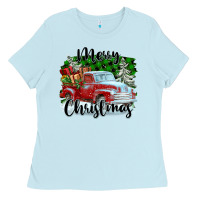 Baby Blue Merry Christmas Truck With Gifts Ladies Tee - FaDigitalArtStudio