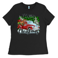Black Merry Christmas Truck With Gifts Ladies Tee - FaDigitalArtStudio