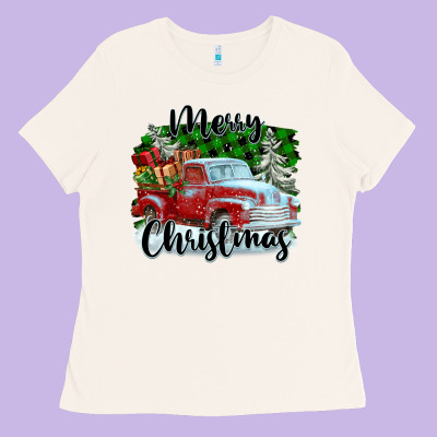 Merry Christmas Truck With Gifts Ladies Tee Designed By Fadigitalartstudio