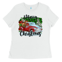 White Merry Christmas Truck With Gifts Ladies Tee - FaDigitalArtStudio