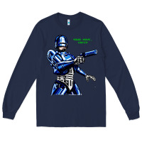 Navy 8bit robocop Long Sleeve Tee - artisFamous