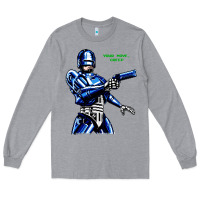 Heather Grey 8bit robocop Long Sleeve Tee - artisFamous